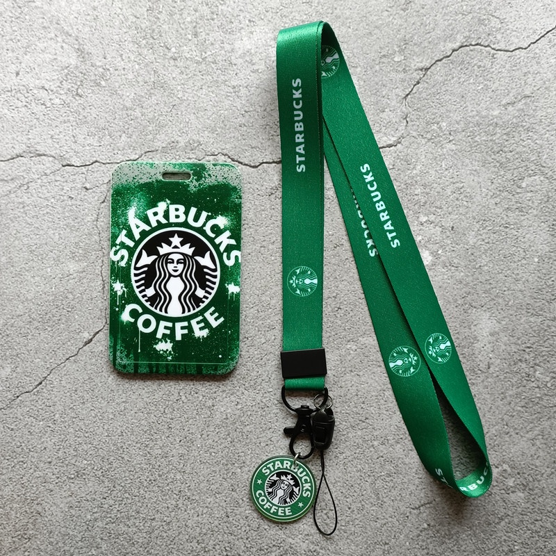 Vỏ Bọc Thẻ Tên Họa Tiết Starbucks Có Dây Đeo Tháo Gỡ Được Tiện Dụng