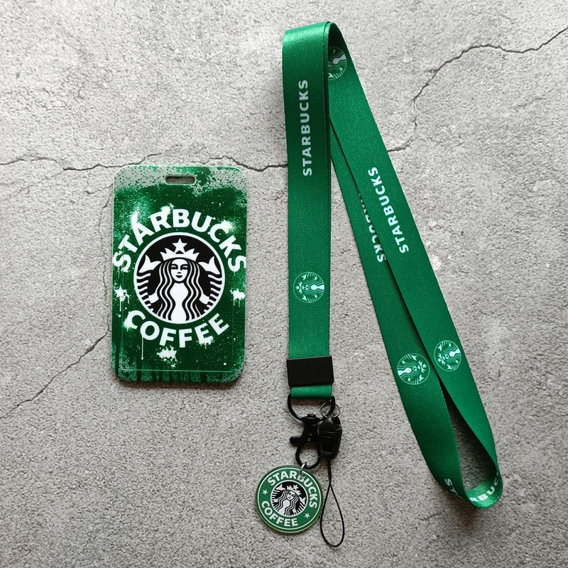 Túi Đựng Thẻ id/Thẻ Họa Tiết Starbucks Thời Trang Kèm Dây Đeo