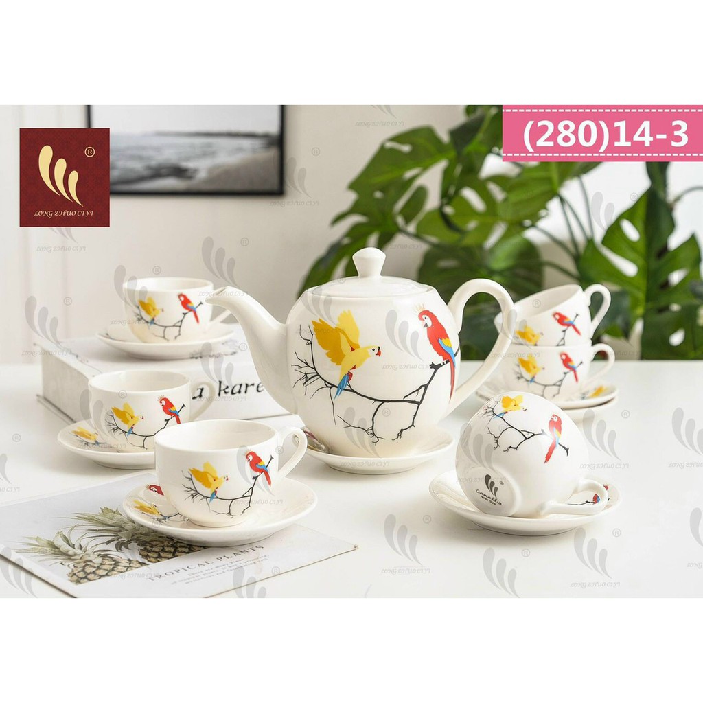 ẤM CHÉN PHA TRÀ SỨ XƯƠNG - 1 ẤM 6 CHÉN 7 TÁCH KÊ