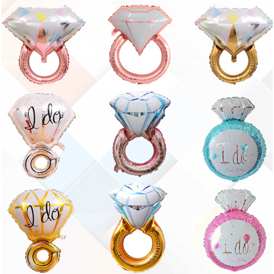 Bong bóng foil nhôm cỡ lớn hình nhẫn kim cương trang trí tiệc cưới dễ thương