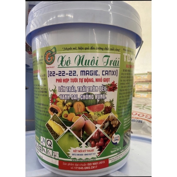 Phân bón 22-22-22  nhập khẩu từ Bỉ, thúc lớn trái, tròn trái, xanh da, xanh gai, cơm dày, chắc ruột, nặng kí