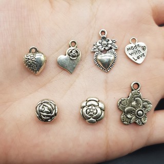 Charm Trái tim hoa hồng tình yêu dạng treo, dạng nối phối vòng - Mỹ ký (tỉ lệ bạc 5%)