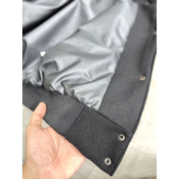 Áo varsity jacket Bomber MLB NY Full Tag mác dạ dày dặn phối tay da, Áo bomber dạ form rộng nam nữ