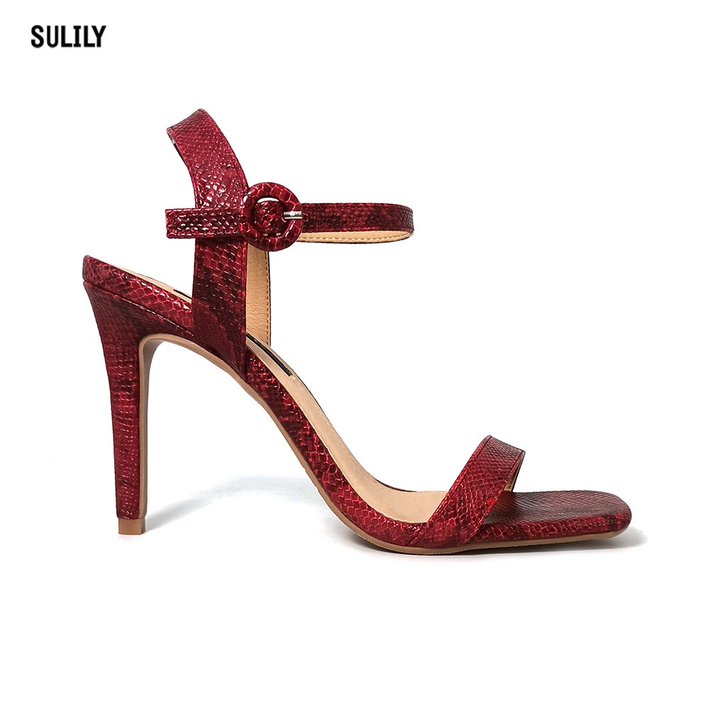 Giày Sandal Gót Nhọn Da Rắn Sulily SG1-II21DO Màu Đỏ