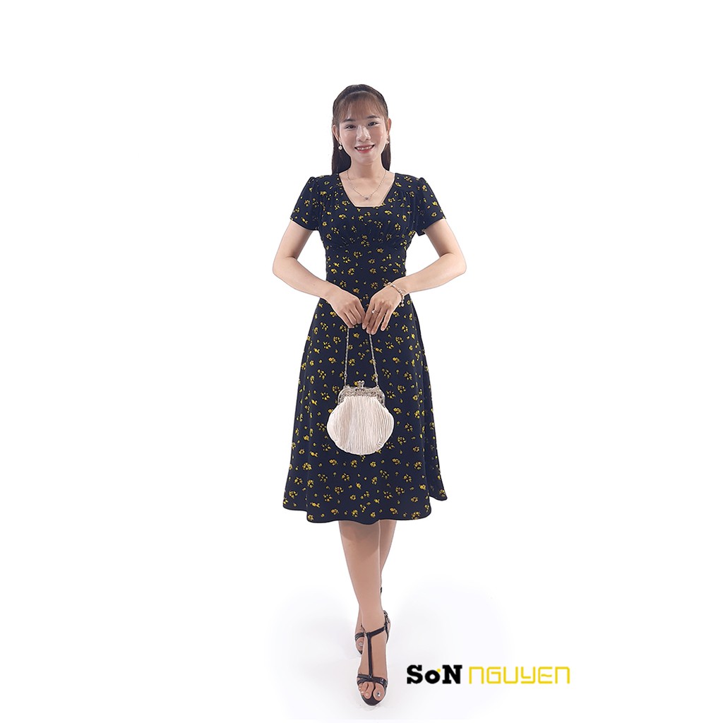 Đầm hoa trung niên thun Hàn Quốc siêu mát - Thời trang Sơn Nguyễn 42101