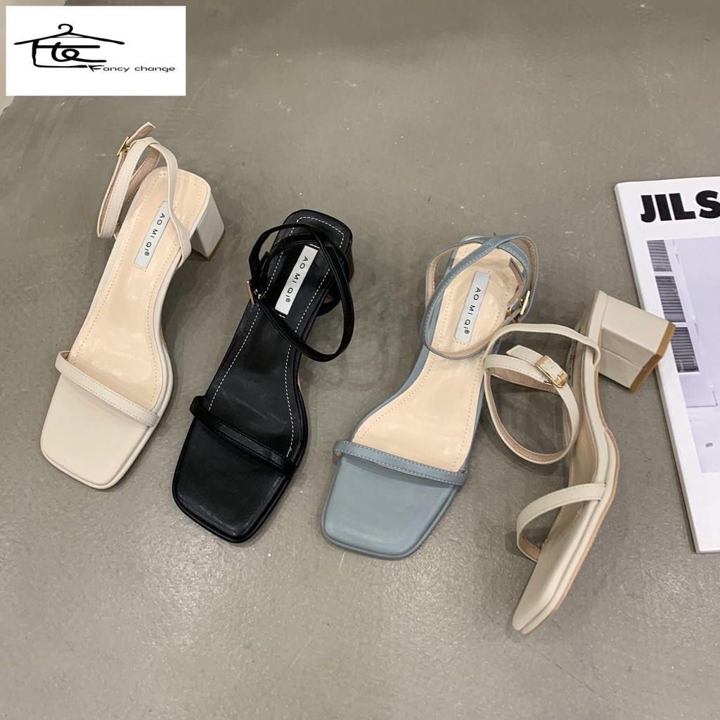 Giảm Giá Hot ~ Giày Sandal Cao Gót Dày Màu Xanh Dương Thanh Lịch Không Mệt Mỏi Dễ Phối Đồ Thời Trang Mùa Hè Cho Nữ