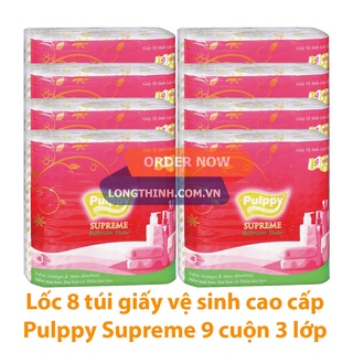 Lốc 8 túi giấy vệ sinh Pulppy Supreme 9 cuộn 3 lớp