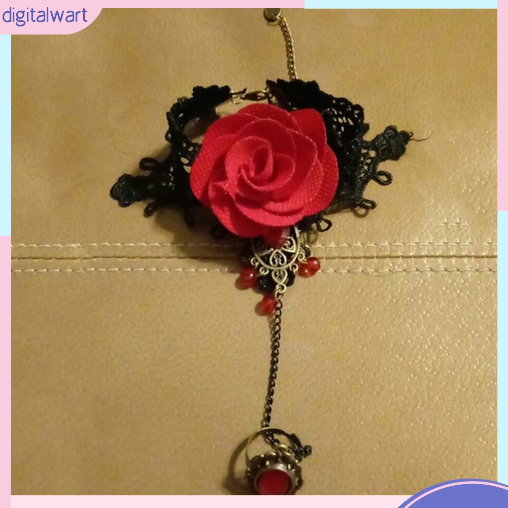 Vòng đeo tay ren đính hoa hồng nối nhẫn phong cách cổ điển thanh lịch cho nữ