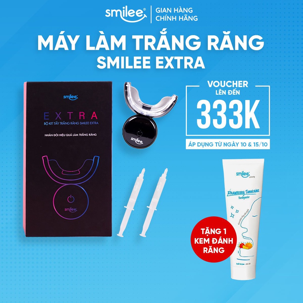 Trắng răng tại nhà Smilee Extra, trắng từ 3 đến 6 tone sau 1 liệu trình, ngăn ngừa sâu răng, viêm nướu. Hàng chính hãng
