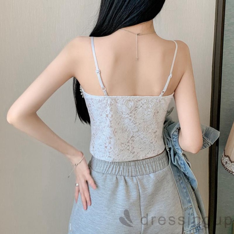 Áo Hai Dây Phối Ren Hoa Màu Trơn Có Đệm Ngực Tháo Rời Màu Đen/Trắng Thời Trang Mùa Hè Cho Nữ nội y xanh chất cực đẹp, sa