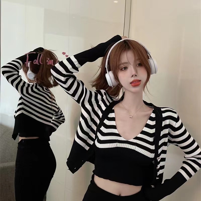 Áo cardigan ZHELIHANGFEI dệt kim họa tiết kẻ sọc thời trang cá tính