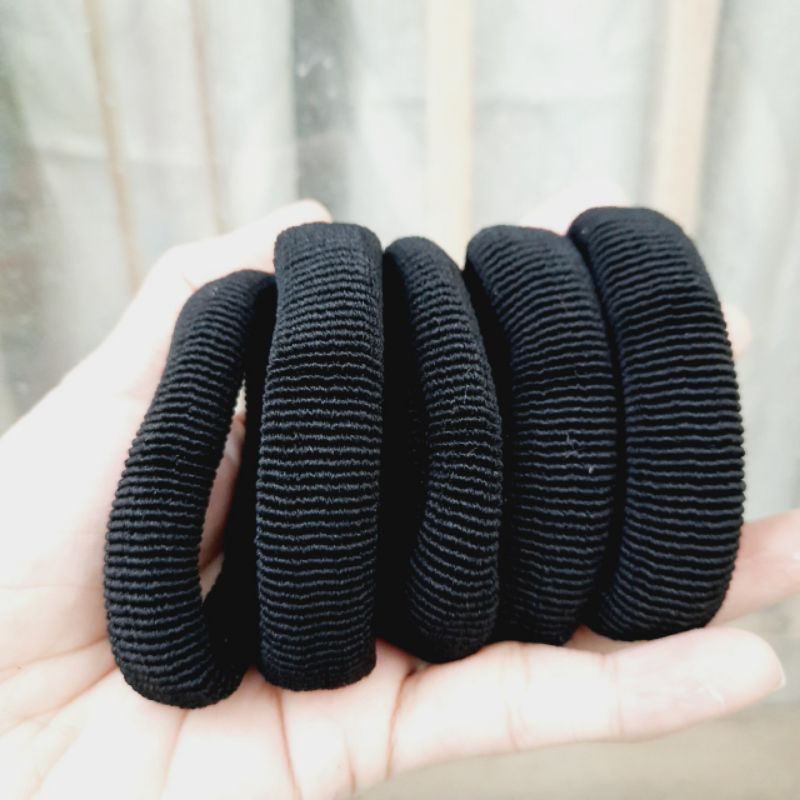 Túi 10 thun cột tóc trơn màu đen (cỡ 1.5×6cm)
