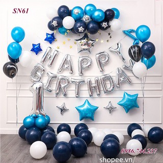 Set Bóng Bay Trang Trí Sinh Nhật Tông Màu Xanh Mã SN61