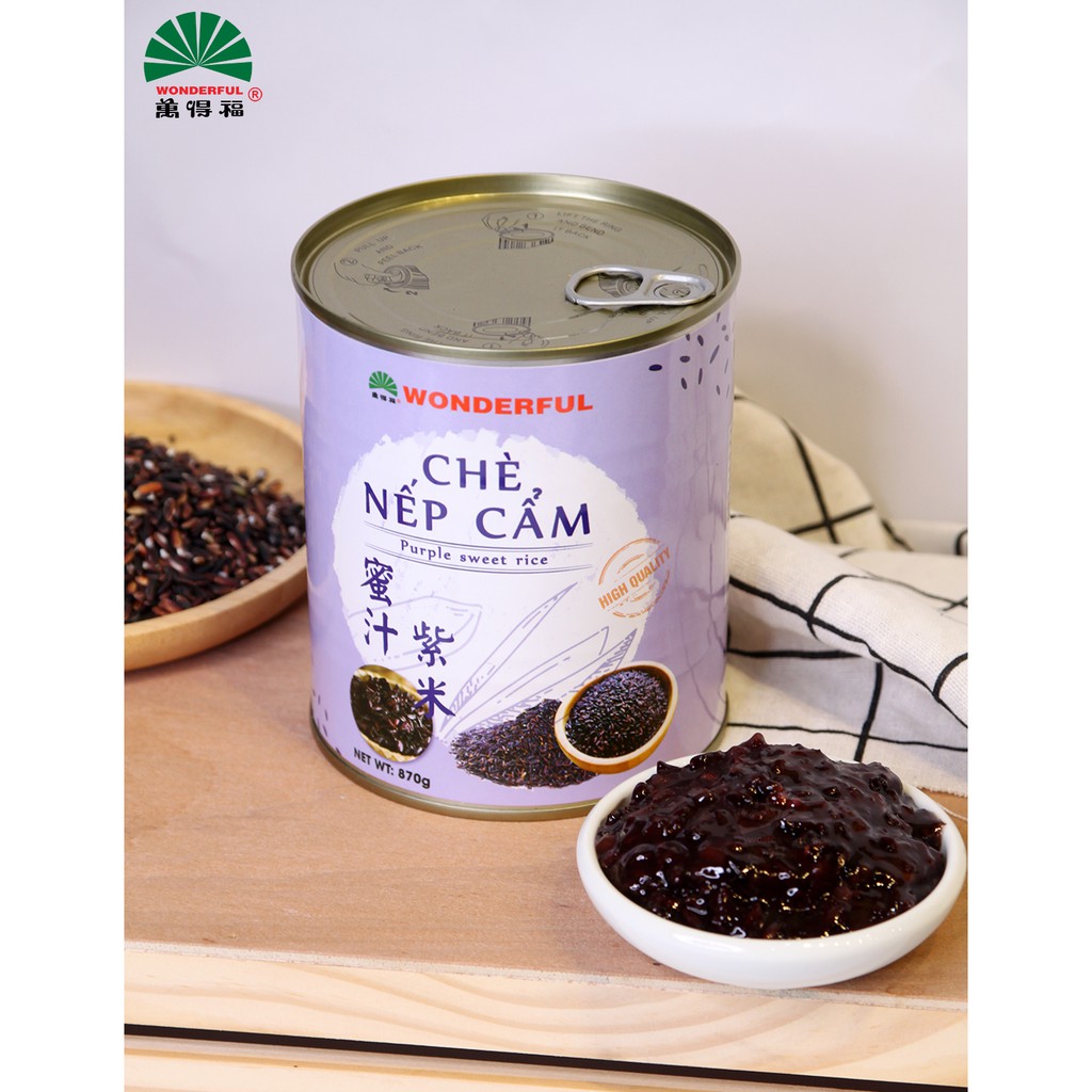 Chè nếp cẩm Wonderful lon 870g topping, thạch - Gia store