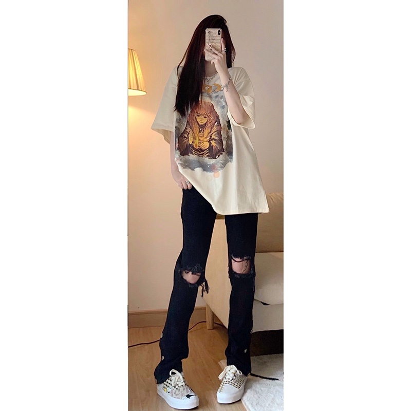 Quần jeans dài rách gối thời trang cho nữ quần jean nữ