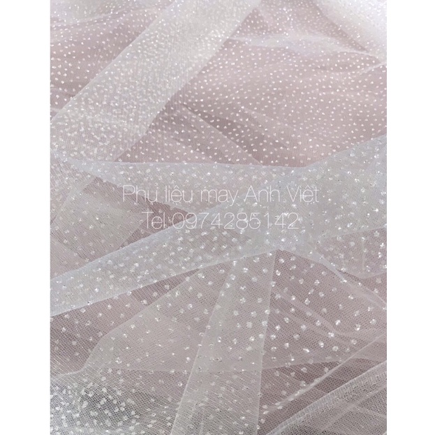 Lưới nhủ kim tuyến lấp lánh mềm màu trắng xịn hạt không rụng khổ vải 1m8