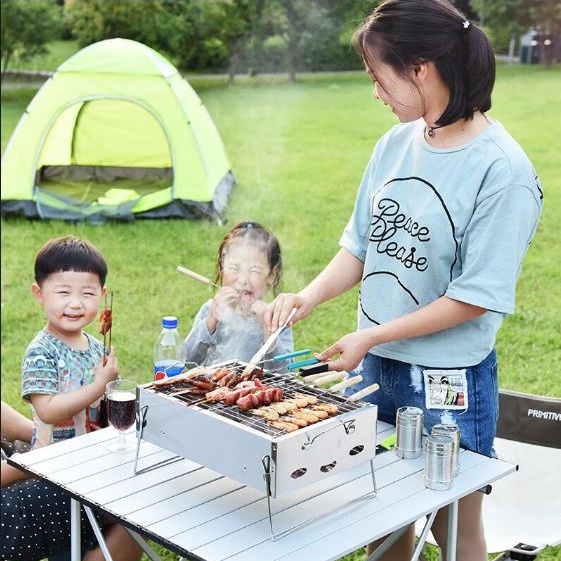 Bếp nướng than hoa inox nhỏ gọn tiện lợi phù hợp du lịch dã ngoại hàng công ty cao cấp quinbbq model hmin