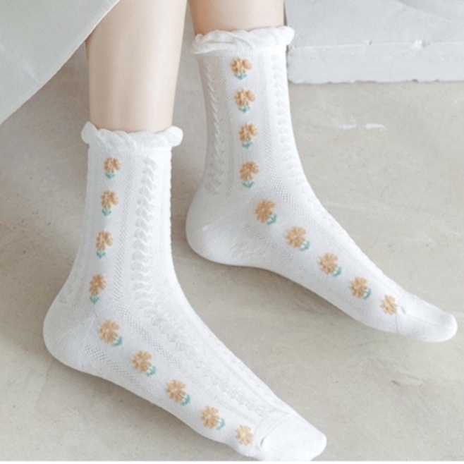 Tất vớ nữ cổ cao đáng yêu phong cách lolita, tất nữ cổ nhún điệu đà vải cotton thoáng khí