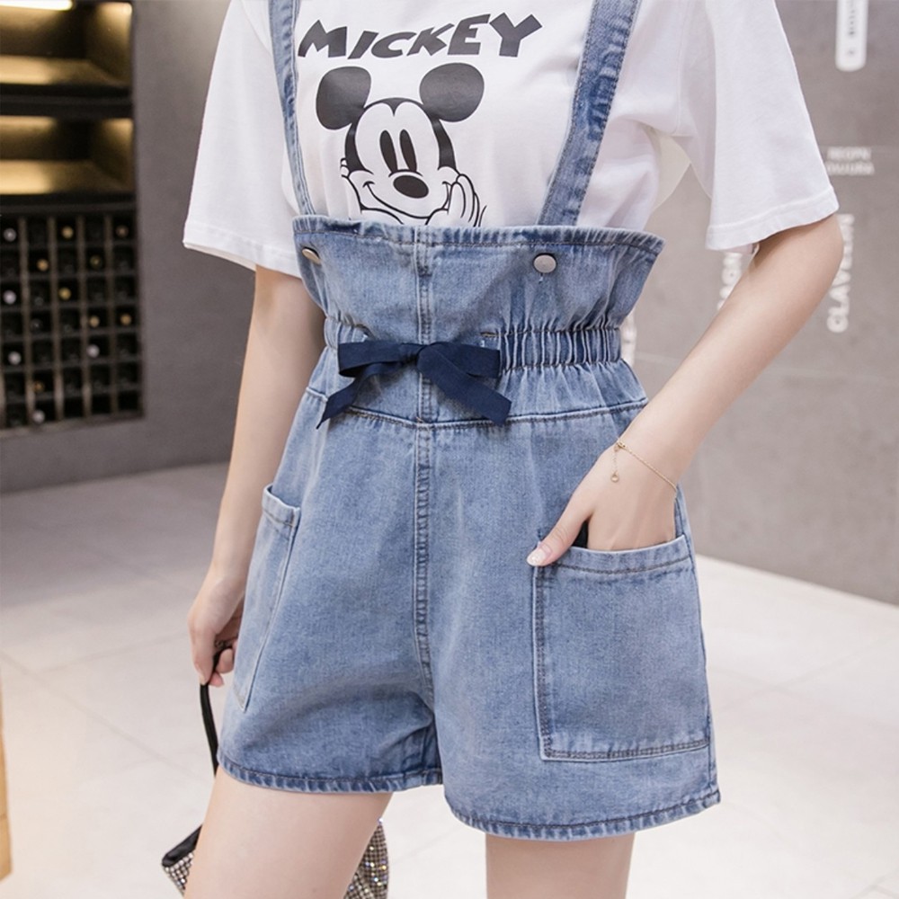Quần shorts yếm jean SAIGONJEAN eo thun gắn nơ YJ017 - yếm bò ulzzang phong cách hàn quốc | BigBuy360 - bigbuy360.vn