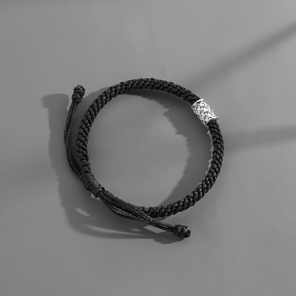 Vòng tay nam nữ bạc thời trang dây rút , Lắc tay đan điểm nhấn cục bạc phong cách nhẹ nhàng đơn giản, Cá tính, Unisex