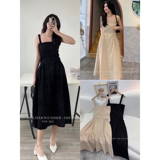 Váy 2 dây dáng dài xòe chất liệu thô mát
