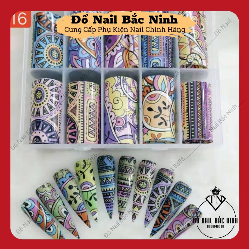 Foil Dán Móng Nail Hình Thương Hiệu, Vân Đá, Hoa Nghệ Thuật Set 10 Cuộn