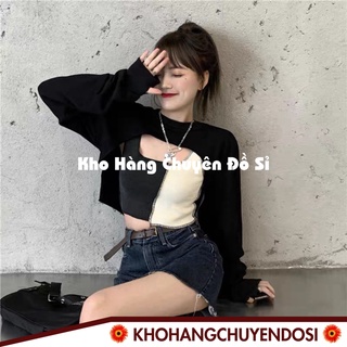 Sét áo croptop khoét ngực kèm áo 3 lỗ phối màu