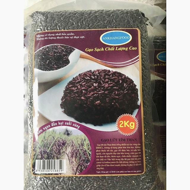 Gạo lứt tím dẻo Điện Biên An Khang 2kg, gạo lức tím dẻo (lứt đen, lức đen, huyền mễ) dễ nấu, eat clean