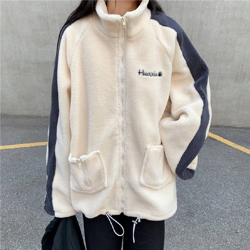 Áo khoác cardigan dáng rộng tay lỡ màu tương phản thời trang thu đông