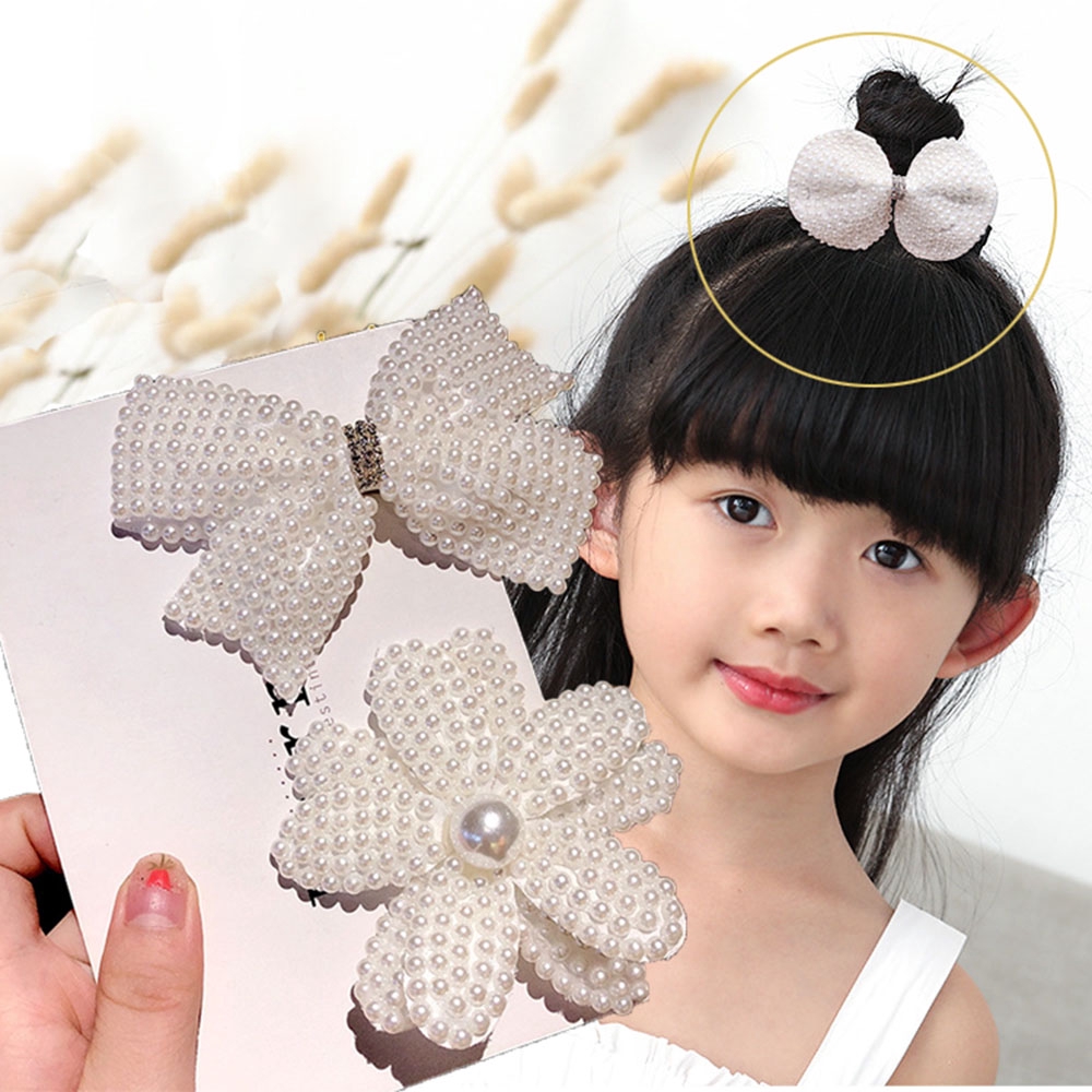 Kẹp tóc hình nơ / hoa đính ngọc trai giả dễ thương dành cho bé gái