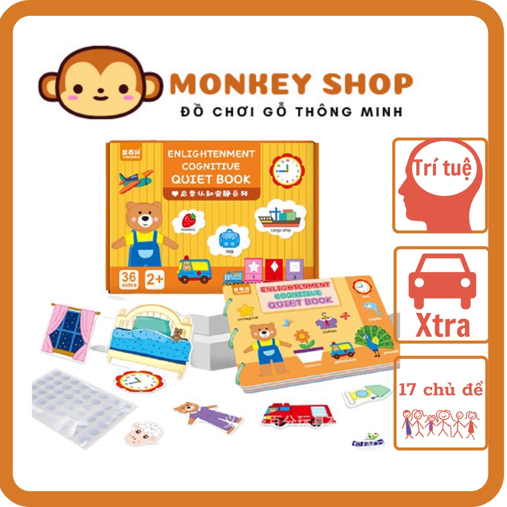 Sách Bóc Dán Thông Minh Monkeyshop Với 17 Chủ Đề Giúp Bé Phát Triển Khả Năng Trí Tuệ. Đồ chơi giáo dục sớm Montessori