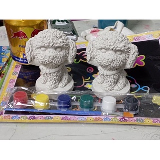 tượng tô chó xù 9 cm  kèm màu cọ vẽ