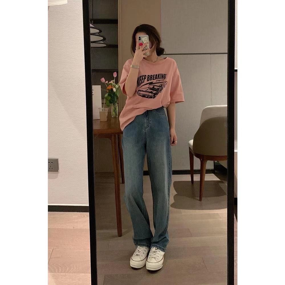 Quần jean COZOK lưng cao ống rộng phong cách Hàn Quốc cổ điển