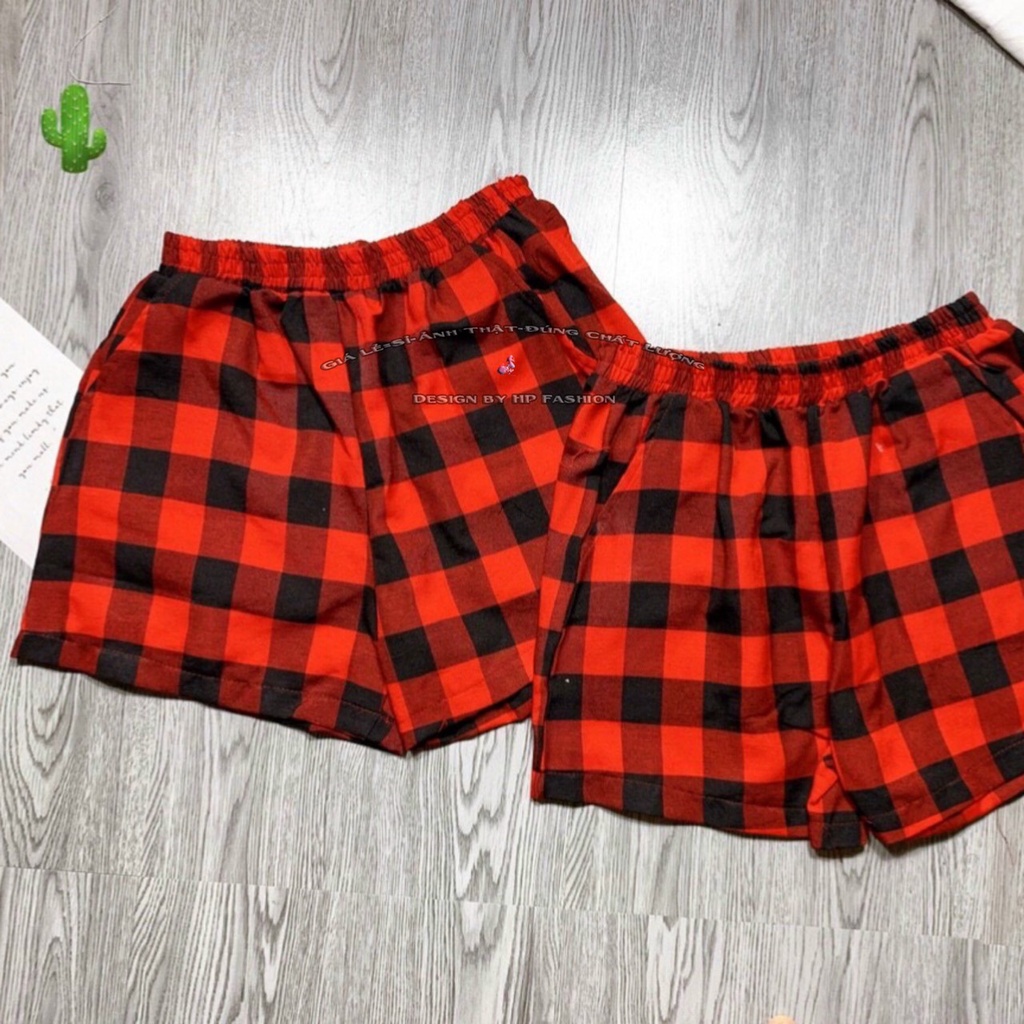 Quần short đùi nữ ngắn thể thao lưng thun vải caro dệt có túi mẫu mới 2022 - mới