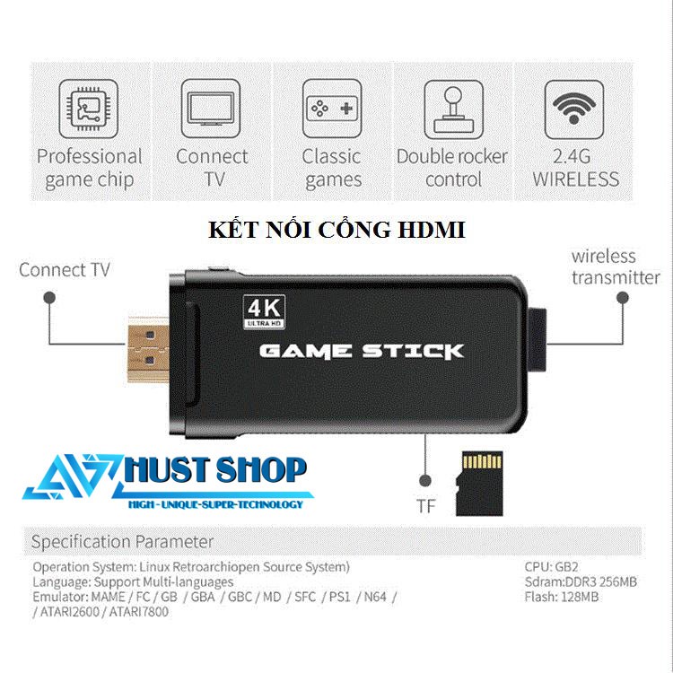 Máy Chơi Game 4 Nút Playstation 1 Tay Cầm Bluetooth 3000+ Trò PS1 MAME Game Cổ Điển FULL HD