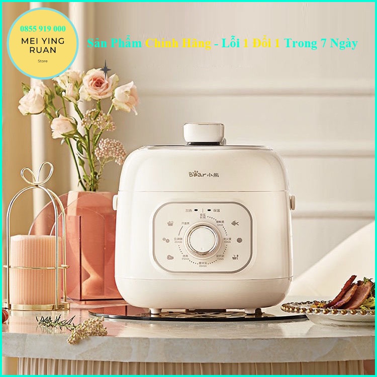 Nồi áp suất điện mini BEAR 2L màu trắng cho 1-2 người bảo hành 12 tháng