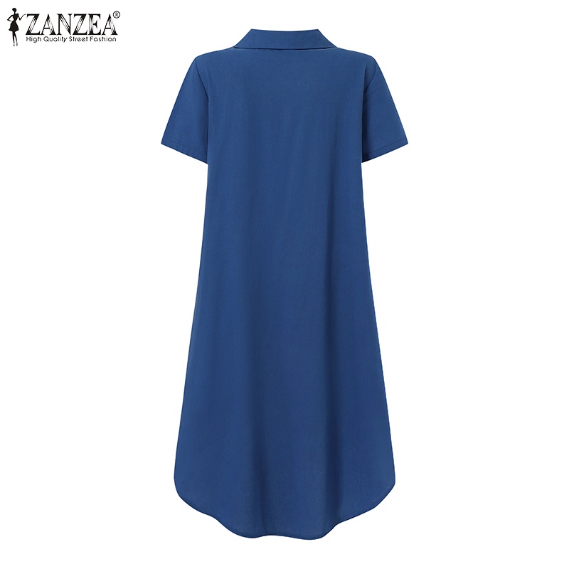 Zanzea Đầm Cotton Xẻ Tà Phối Túi Thời Trang Châu Âu Cho Nữ