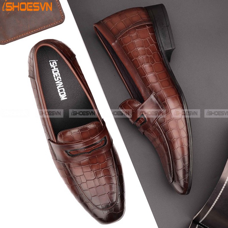 Giày da nam tăng chiều cao ISHOESVN IS168 - Giày lười công sở giày ishoes