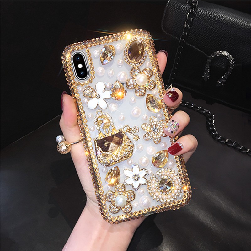 Ốp Điện Thoại Trong Suốt Đính Đá Sang Trọng Cho iPhone 13 7 8 Plus X XS XR XS Max 12 11 Pro Max