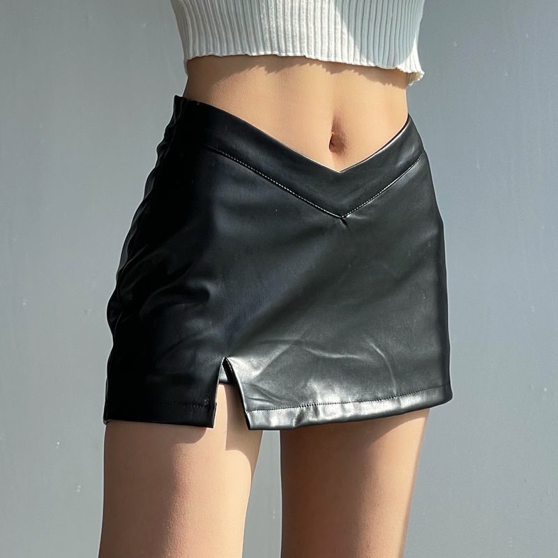 Chân Váy Da Lưng Thấp Thiết Kế Xẻ Quyến Rũ