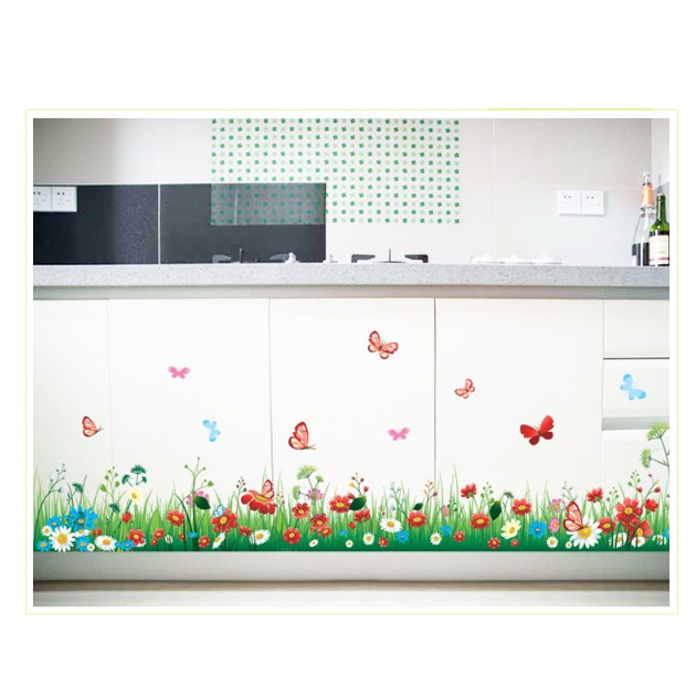 Decal trang trí chân tường Hoa Cỏ sắc màu mới