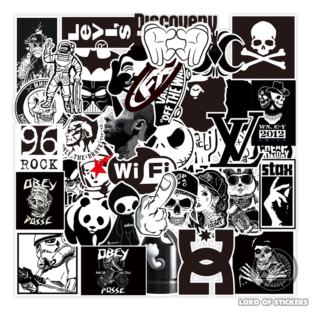 Set 100 Hình Dán Graffiti Brand Logo Sticker Thương Hiệu Đen Trắng ...