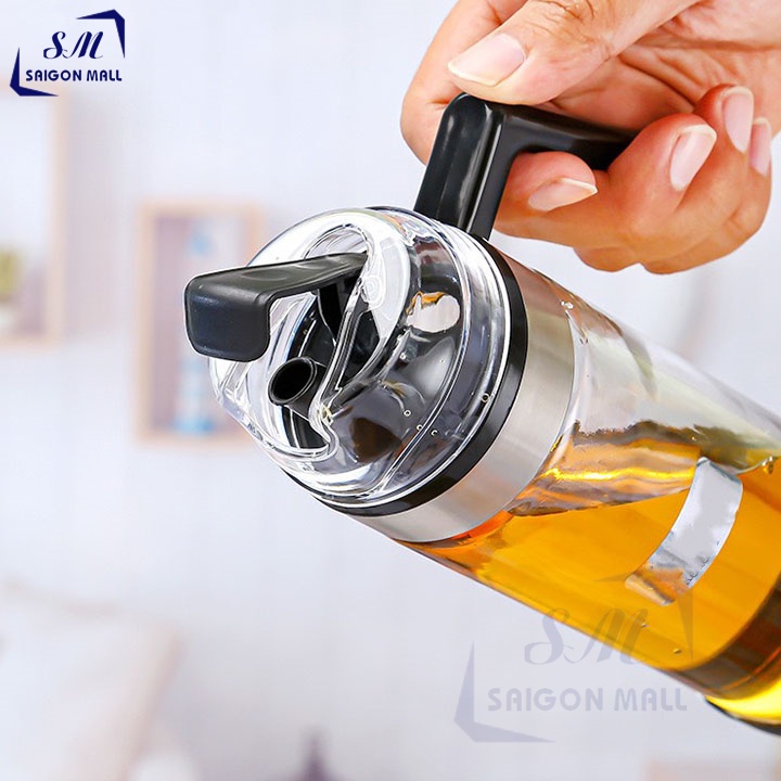 Bình,hũ đựng dầu ăn gia vị thủy tinh cao cấp có quai cầm,bình chia vạch có vòi chiết rót và nắp đậy vệ sinh 480ml-580ml