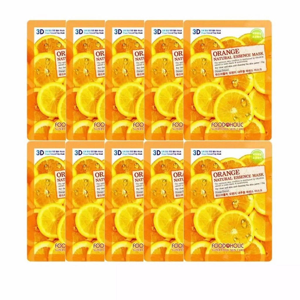 Bộ 10 Gói Mặt Nạ Dưỡng Da Mịn Màng 3D Foodaholic Orange Natural Essence Mask 23ml x10