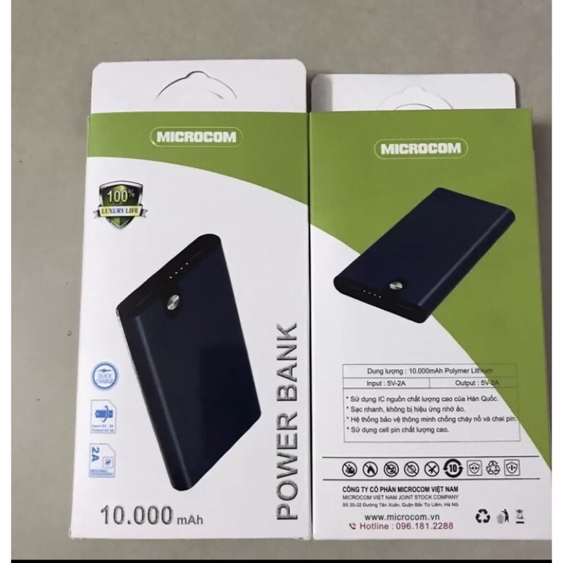 Pin sạc dự phòng 10.000 mAh cao cấp vỏ nhôm nguyên khối Microcom powerbanks M10A - Hàng Chính Hãng BH 3 tháng