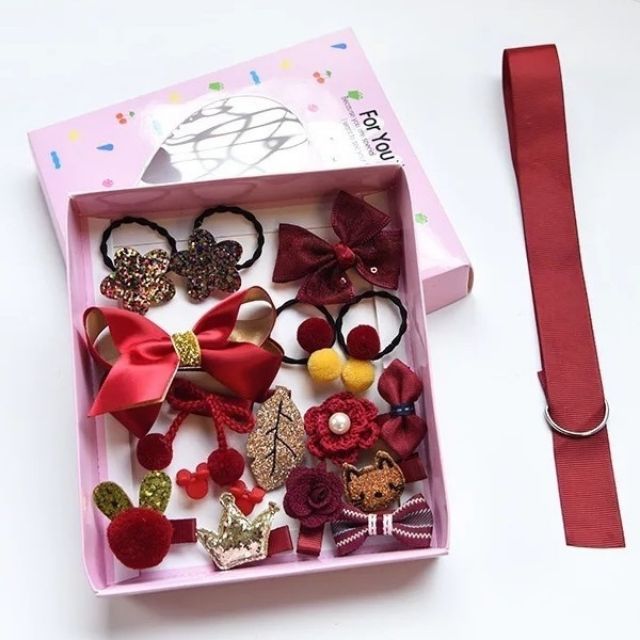 Hộp kẹp tóc + buộc tóc 18 chi tiết cao cấp cho bé/nhiều mẫu