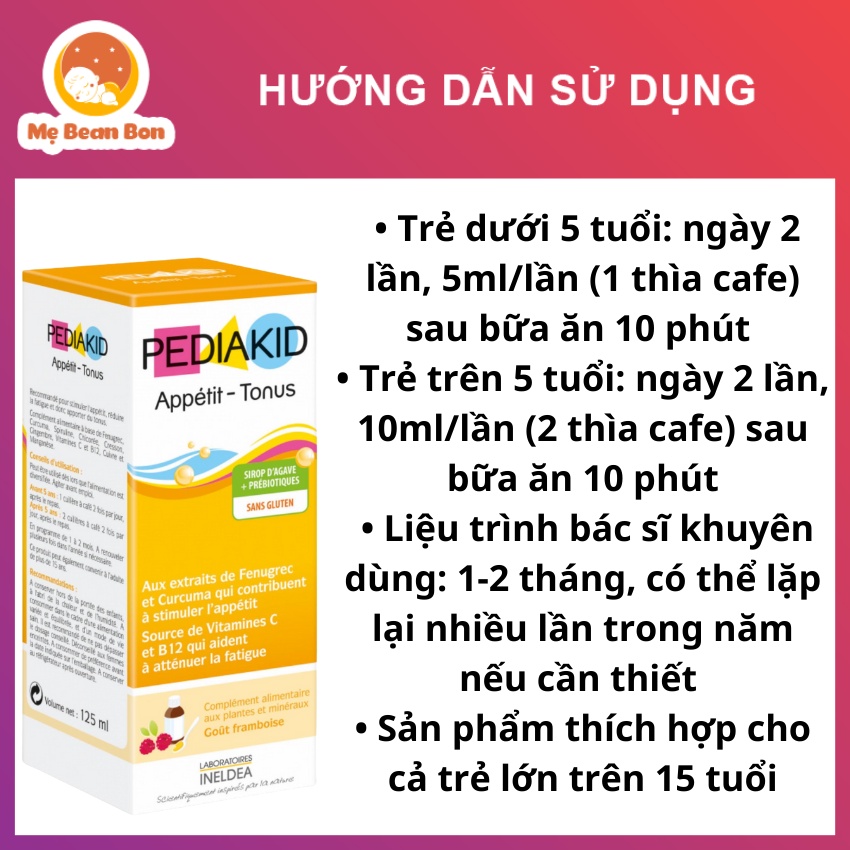 siro Pediakid cho bé biếng ăn Appetit Tonus 125ml của Pháp hỗ trợ tăng hấp thụ cải thiện hệ miễn dịch từ 6 tháng trở lên