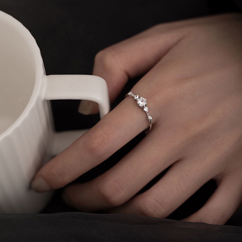 Nhẫn Hở Sáu Móng Đính Đá Lấp Lánh Phong Cách Hàn Quốc Sang Trọng Cho Nữ