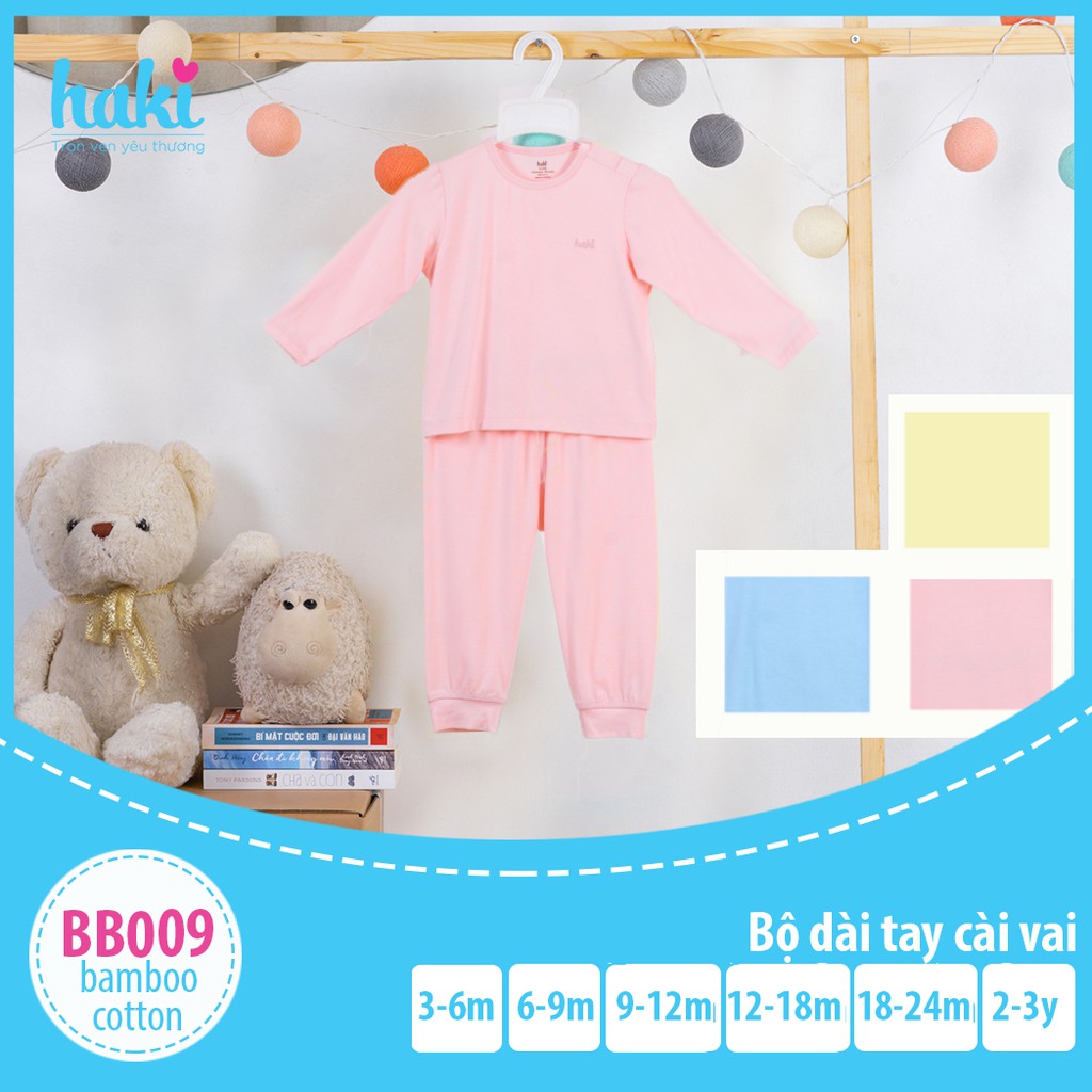 Bộ quần áo dài tay, set mặc nhà cho bé trai và gái từ 4-15kg chất liệu sợi tre Bamboo + Cotton Haki BB009