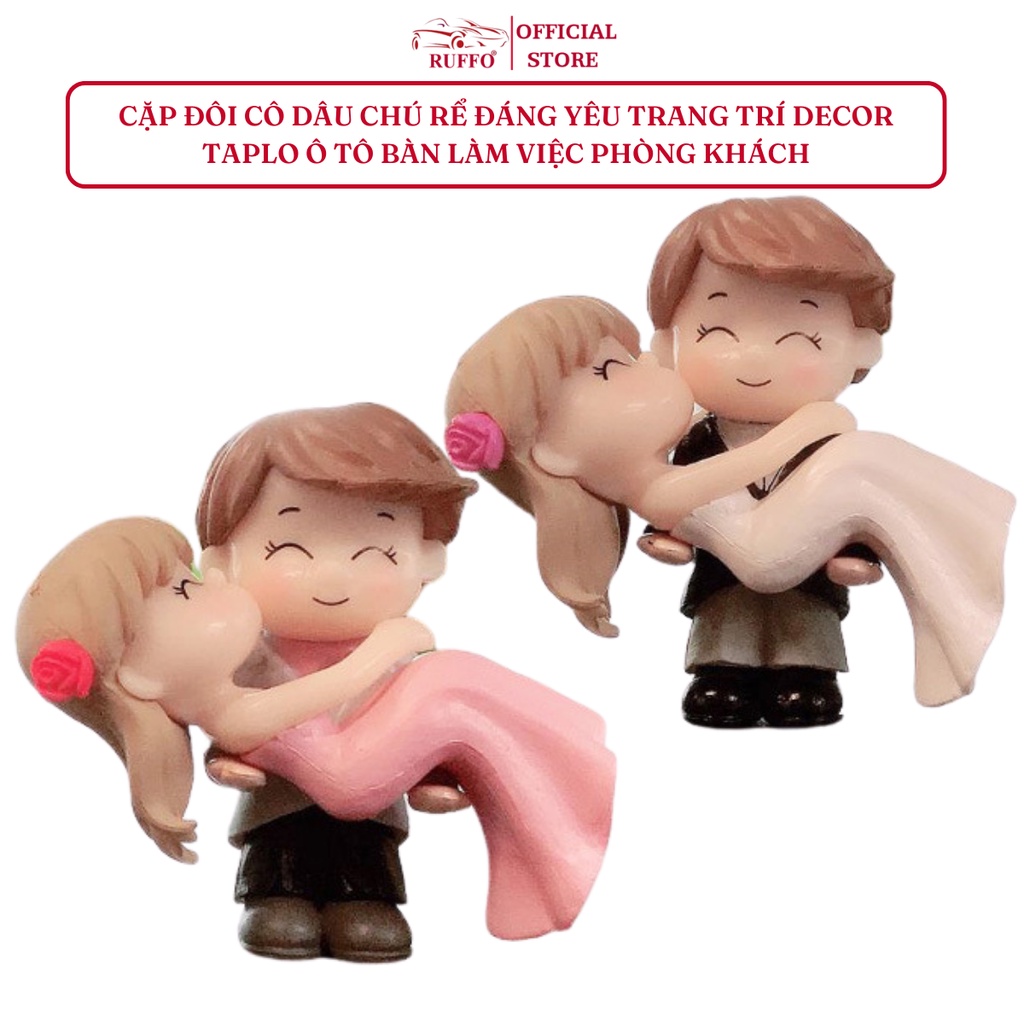 Đồ Trang Trí Ô Tô Bàn Làm Việc Phòng Khách Set Cô Dâu Chú Rể Siêu Cute - Phụ Kiện Decor Xe Hơi Ruffo Cao Cấp Giá Rẻ
